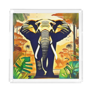 Elephant Portrait Jungle View Acrylic Tray