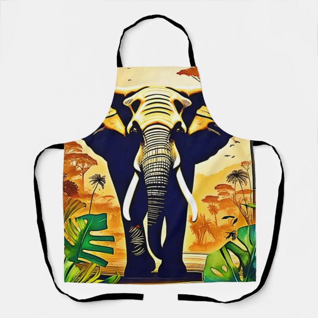 Elephant Portrait Jungle View Apron (Front)
