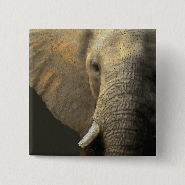 Elephant Portrait Pinback Button (Front)