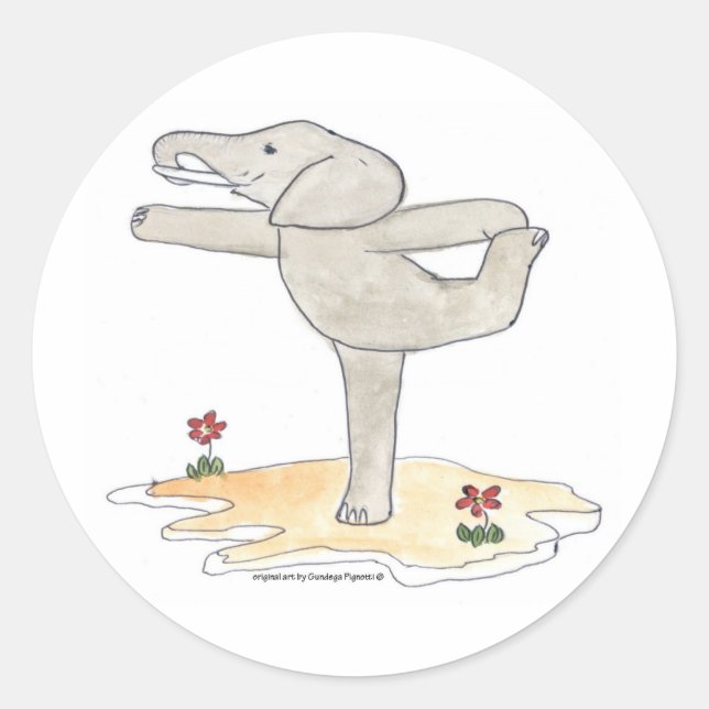 Elephant Practicing Yoga Dancer's pose Classic Round Sticker (Front)
