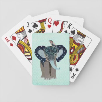 Elephant & Pretty Bird Playing Cards by Greyszoo at Zazzle