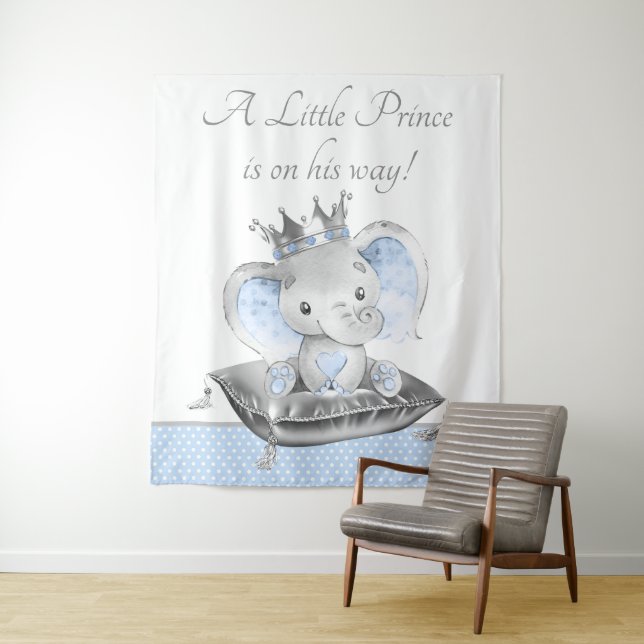 Elephant Prince Baby Shower Backdrop Banner (In Situ)