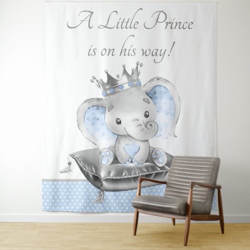 Elephant Prince Baby Shower Banner Backdrop