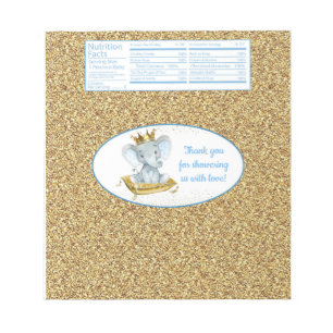 Elephant Prince Baby Shower Candy Bar Wrappers Notepad