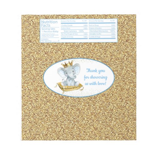 Elephant Prince Baby Shower Candy Bar Wrappers Notepad