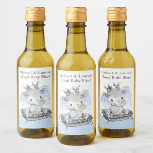 Elephant Prince Baby Shower Mini Wine Labels
