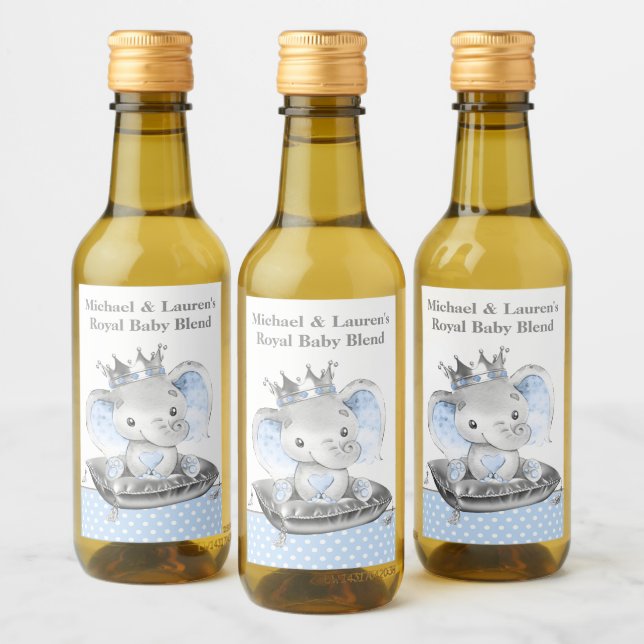 Elephant Prince Baby Shower Mini Wine Labels (Bottles)