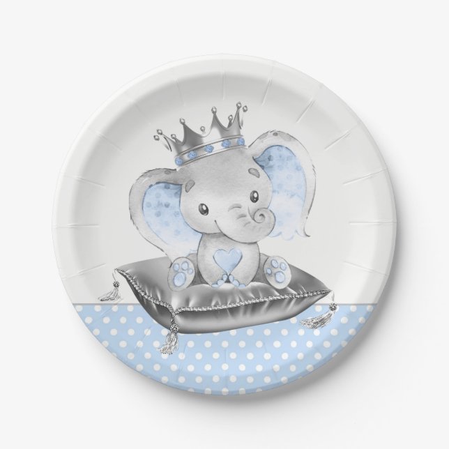 Elephant Prince Baby Shower Paper Plates (Front)