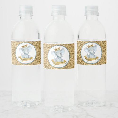 Elephant Prince Baby Shower Water Bottle Labels