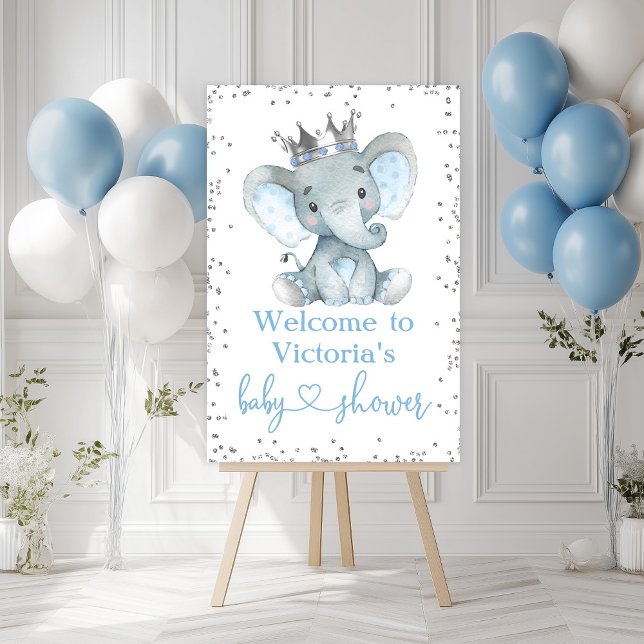 Elephant Prince Baby Shower Welcome Sign (Boy elephant baby shower welcome sign with cute elephant prince. Simply add your event details.)