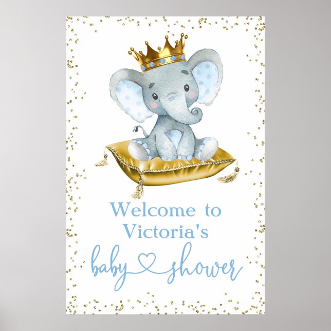 Elephant Prince Baby Shower Welcome Sign (Front)