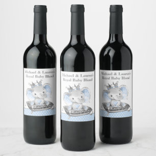 Elephant Prince Baby Shower Wine Labels