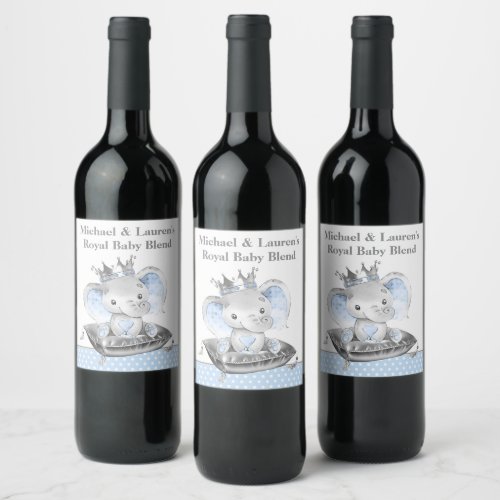 Elephant Prince Baby Shower Wine Labels