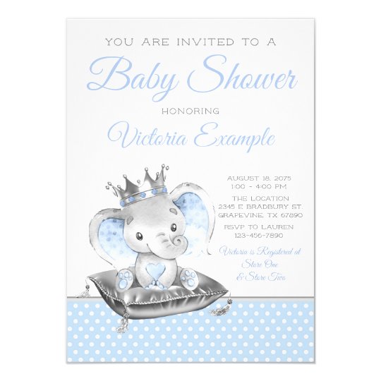 Elephant Prince Boy Baby Shower Invitation