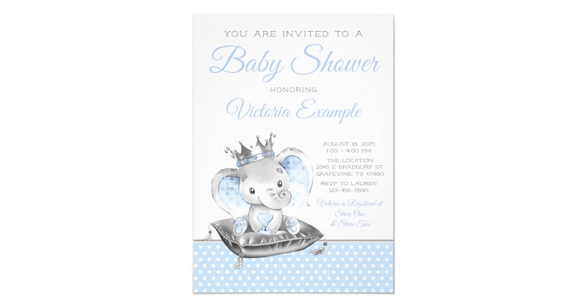 Elephant Prince Boy Baby Shower Invitation | Zazzle.com