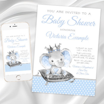Elephant Prince Boy Baby Shower Invitation by The_Baby_Boutique at Zazzle