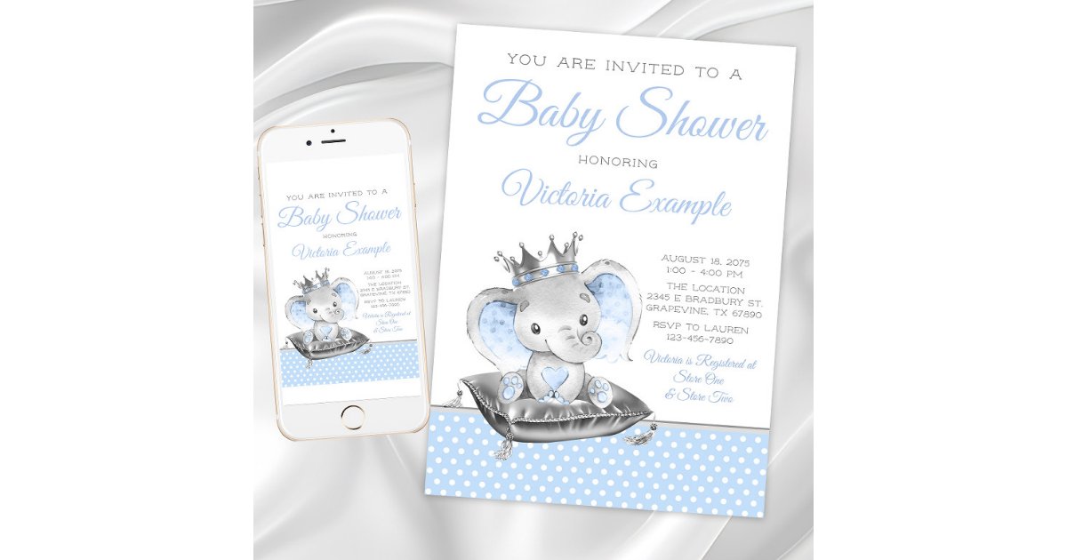 Elephant Prince Boy Baby Shower Invitation | Zazzle