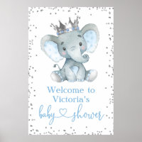 Elephant Prince Glitter Baby Shower Welcome Sign