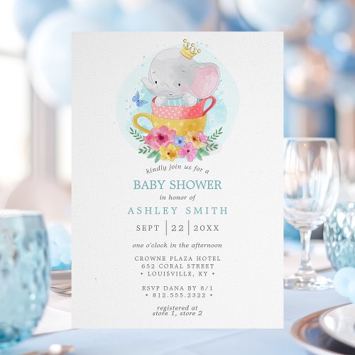 Elephant Prince Teacup Boy Baby Shower Invitation