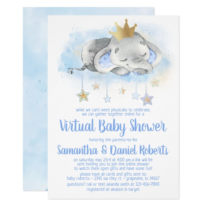 Elephant Prince Virtual Baby Shower Invitation