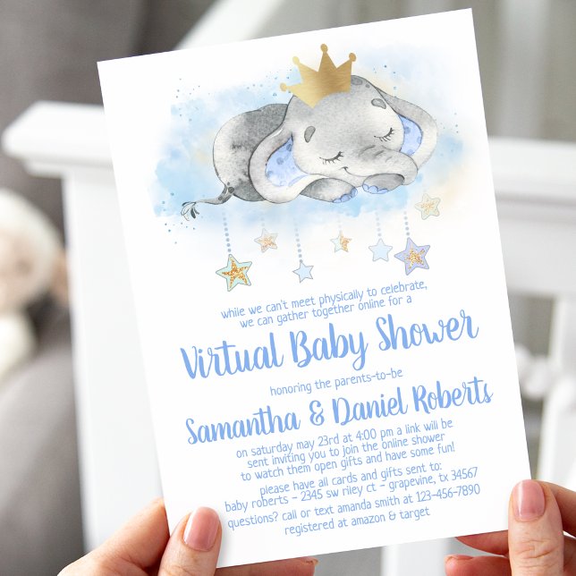 Elephant Prince Virtual Baby Shower Invitation