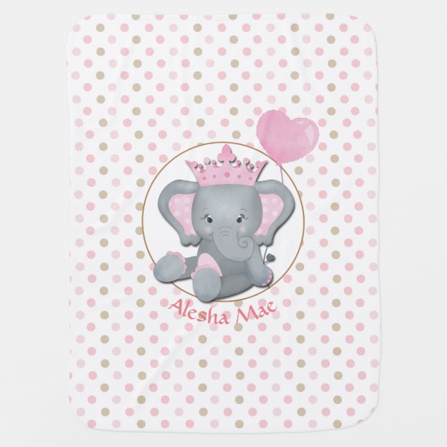 Elephant Princess Pink Baby Blanket (Front)