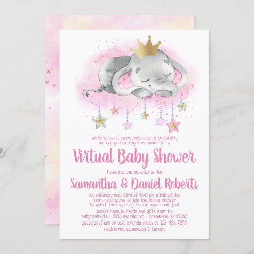 Elephant Princess Virtual Baby Shower Invitation