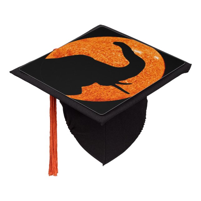 Elephant Profile Solar Eclipse Shadow Graduation Cap Topper (Angled)