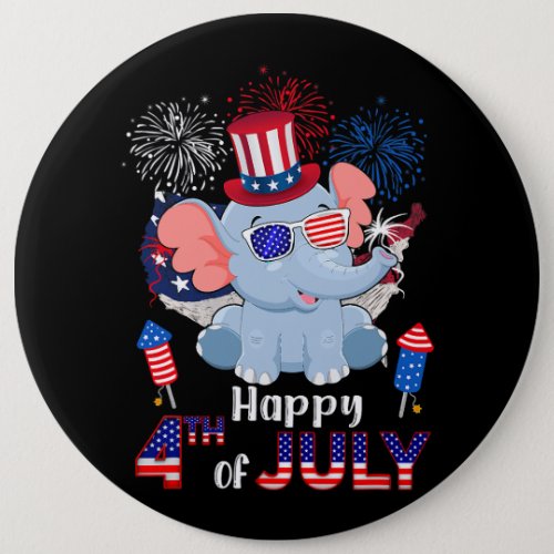Elephant Proud American Flag Fireworks Happy 4th O Button