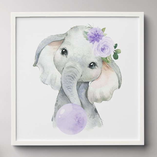 Elephant, Purple Bubble Gum, Gender Neutral Peel And Stick Photo Tile (Front Set)
