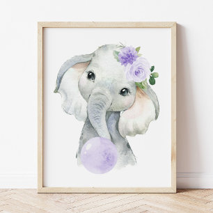 Elephant, Purple Bubble Gum, Gender Neutral Poster