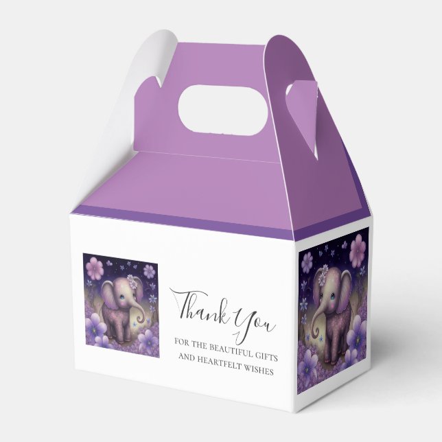 Elephant Purple flowers Birthday  Favor Box (Front Side)