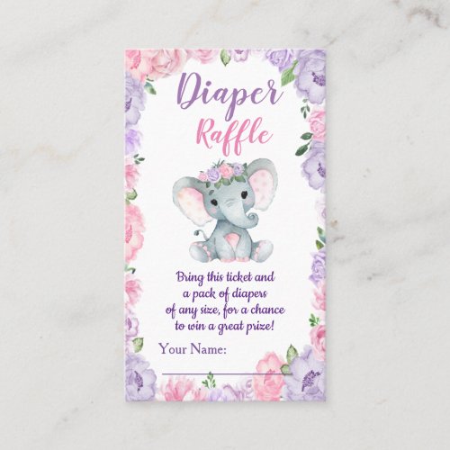 Elephant purple pink Diaper Raffle Ticket Floral