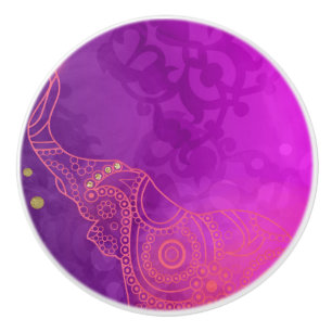 Elephant Purple Pink Orange & Gold Chic Glam Ceramic Knob