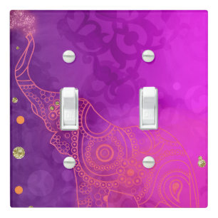 Elephant Purple Pink Orange & Gold Custom Chic Light Switch Cover