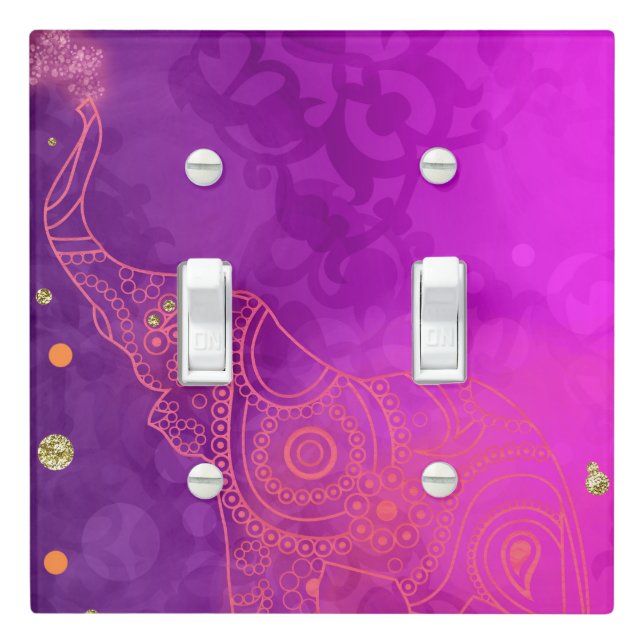 Elephant Purple Pink Orange & Gold Custom Chic Light Switch Cover (In Situ)