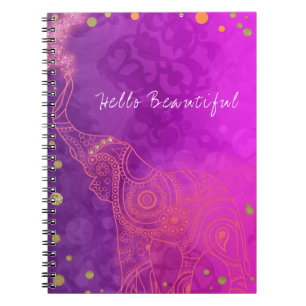 Elephant Purple Pink Orange & Gold Custom Chic Notebook