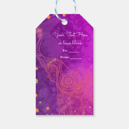 Elephant Purple Pink Orange  Gold Custom Favor Gift Tags