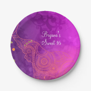 Elephant Purple Pink Orange & Gold Custom Party Paper Plates