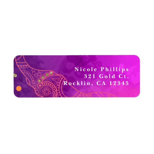 Elephant Purple Pink Orange  Gold Invitation Label