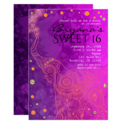 Elephant Purple Pink Orange & Gold Invitations