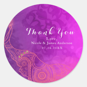 Elephant Purple Pink Orange & Gold Party Favor Classic Round Sticker