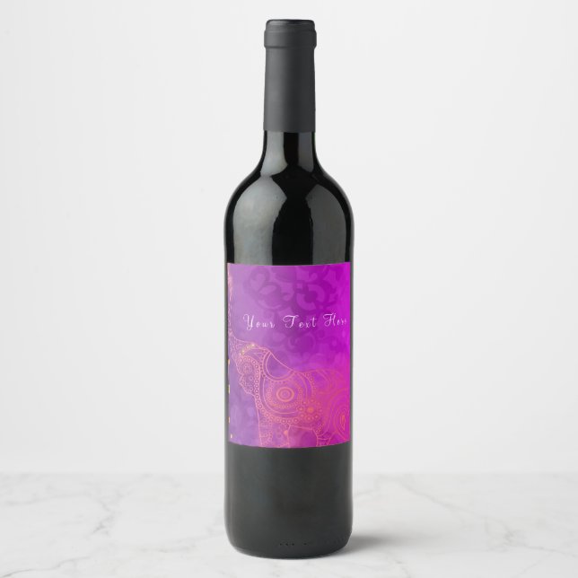 Elephant Purple Pink Orange & Gold Wine Labels (Front)
