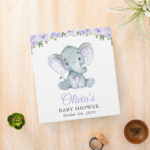 Elephant, Purple Watercolor Flowers, Baby Shower 3 Ring Binder