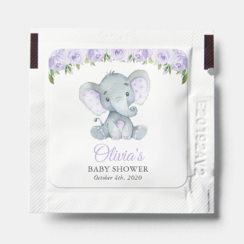 Elephant Purple Watercolor Flowers Baby Shower Hand Sanitizer Packet