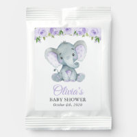 Elephant, Purple Watercolor Flowers, Baby Shower Hot Chocolate Drink Mix