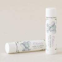 Elephant, Purple Watercolor Flowers, Baby Shower Lip Balm