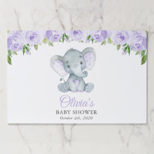 Elephant, Purple Watercolor Flowers, Baby Shower Paper Pad