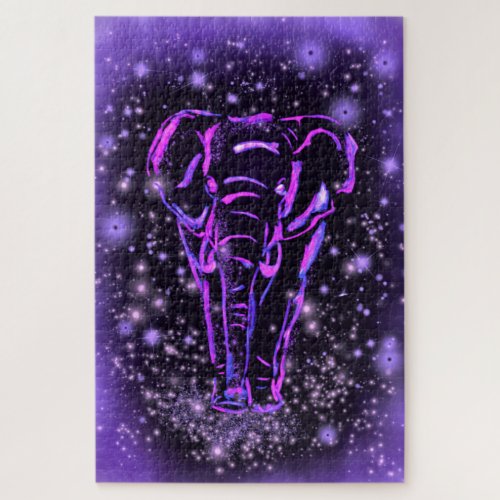 Elephant Puzzle In Purple Pink Starry Night