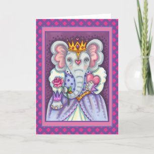 ELEPHANT QUEEN OF HEARTS AND ROSES ROYAL VALENTINE HOLIDAY CARD